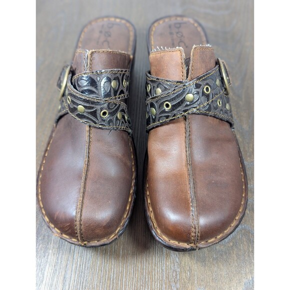 BOC Born Karley Clogs Mules Women's 10 Brown Tooled Leather Buckle Slip Ons - Picture 4 of 14